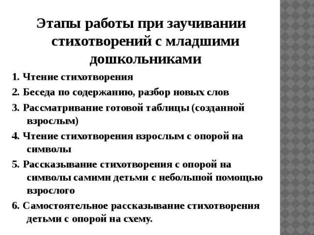 План конспект по заучиванию стихотворения