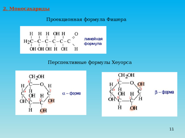 2. Моносахариды Проекционная формула Фишера Перспективные формулы Хеуорса  