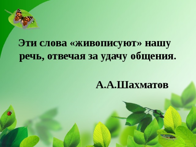  Эти слова «живописуют» нашу речь, отвечая за удачу общения.  А.А.Шахматов  