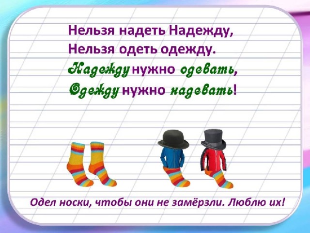 Рассмотрите рисунки составьте предложения используя слова одеть и надеть