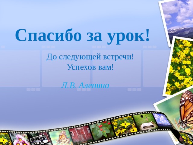 Спасибо за урок! До следующей встречи! Успехов вам! Л.В. Аленина 