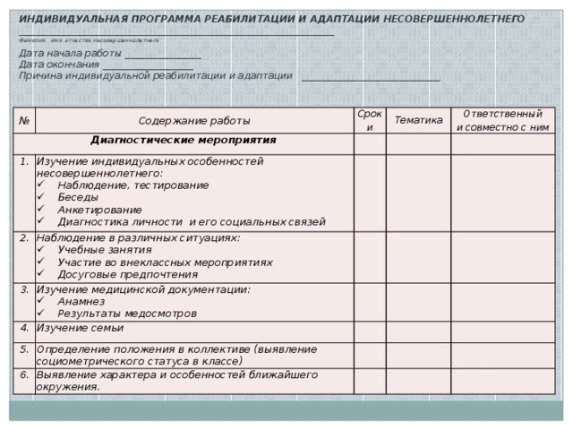 Индивидуальной программы социальной реабилитации семьи. Индивидуальная программа реабилитации несовершеннолетнего. План индивидуальной программы реабилитации. План реабилитационных мероприятий. Мероприятия по социальной реабилитации несовершеннолетних.