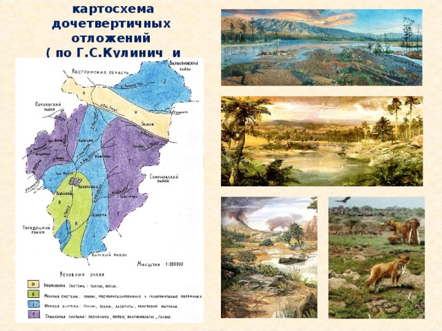 Геологическая картосхема дочетвертичных отложений  ( по Г.С.Кулинич и Б.И.Фридману) 