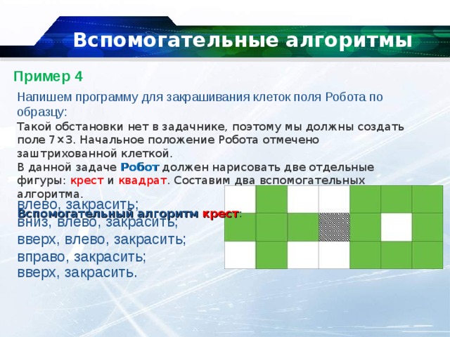 Зная что робот находится в левом нижнем углу поля и выполнил программу для изображения буквы