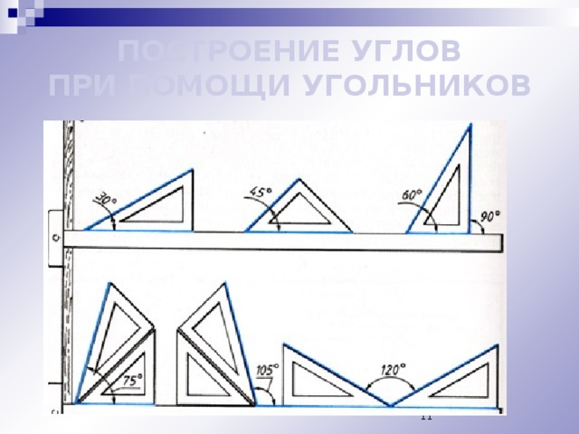 75 какой угол. Построение углов с помощью угольника.