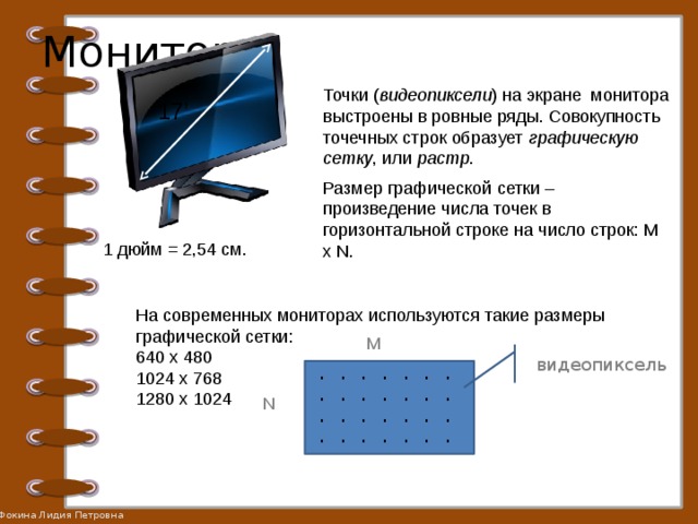 Произведение количества строк изображения на экране монитора на количество точек в строке определяет