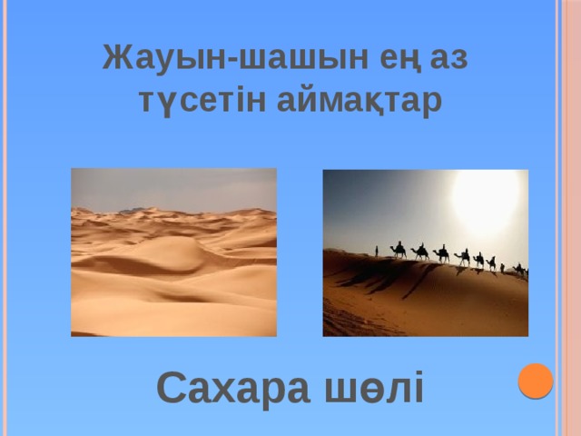 Жауын-шашын ең аз түсетін аймақтар Сахара шөлі 