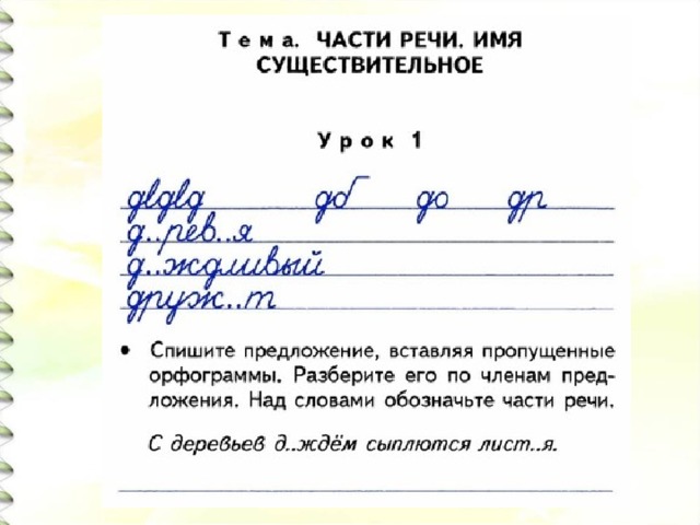 Чистописание в 4 классе