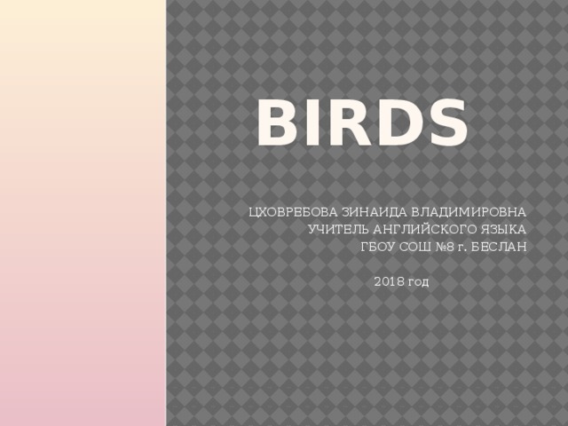 BIRDS ЦХОВРЕБОВА ЗИНАИДА ВЛАДИМИРОВНА УЧИТЕЛЬ АНГЛИЙСКОГО ЯЗЫКА  ГБОУ СОШ №8 г. БЕСЛАН 2018 год  