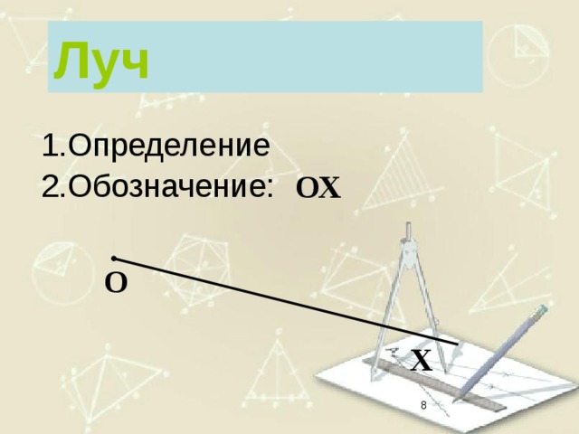 Луч Определение Обозначение: ОХ О Х  