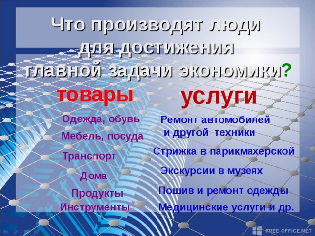 Какая отрасль экономики производит одежду обувь мебель