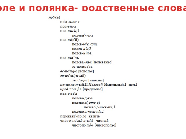 Слово поле. Поляна родственные слова. Полянка родственные слова. Поле и Поляна родственные слова. Родственные слова к слову поле.