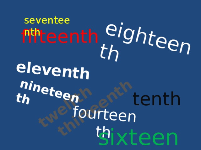 twelfth thirteenth fourteenth eleventh eighteenth nineteenth seventeenth fifteenth tenth sixteenth 