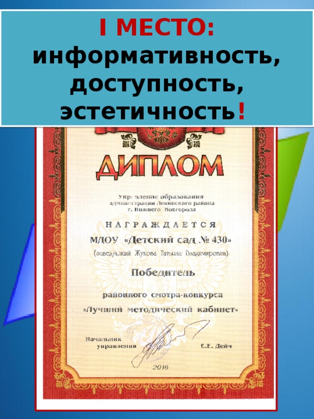 I МЕСТО: информативность, доступность, эстетичность ! 