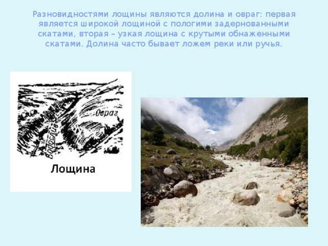 Слово лощина. Виды Лощин. Лощина ложбина овраг. Лощина рельеф. Лощина и овраг разница.