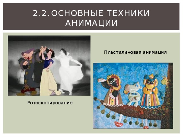 2.2.  Основные техники анимации Пластилиновая анимация Ротоскопирование 