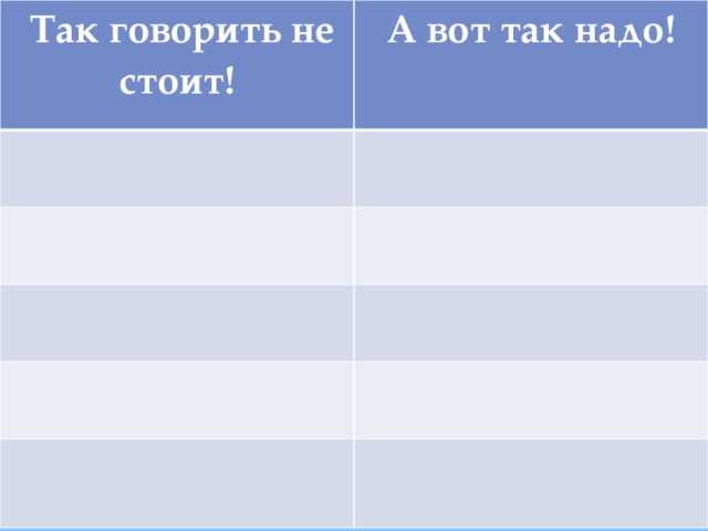  Так говорить не стоит!  А вот так надо! 