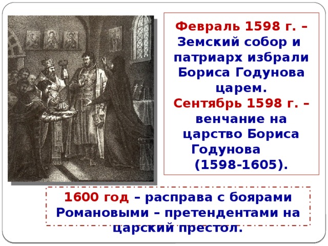 Избрание царем бориса годунова разгон учредительного собрания. Венчание на царство Бориса Годунова.