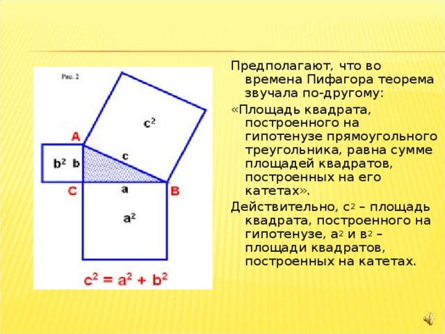 Теорема пифагора квадрат гипотенузы равен сумме