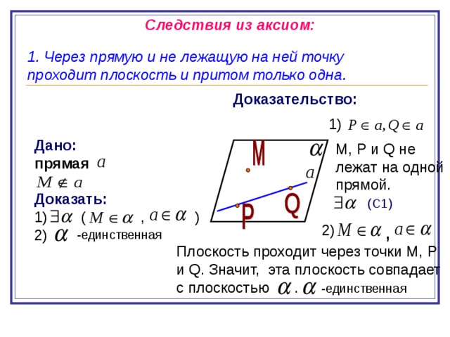 Следствия 1 и 2. Первое следствие из аксиом стереометрии доказательство. Доказательство 1 следствия из аксиом стереометрии. Доказательство 2 следствия из аксиом стереометрии. Доказательство 3 следствия из аксиом стереометрии.