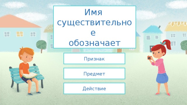 Имя  существительное  обозначает Признак Предмет Действие 
