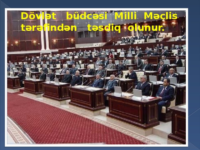 Dövlət büdcəsi Milli Məclis tərəfindən təsdiq olunur. 