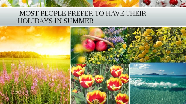  Most people prefer to have their holidays in summer 