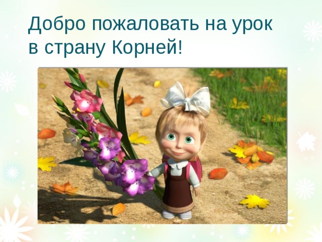 Добро пожаловать на урок  в страну Корней!
