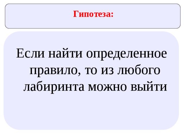 Гипотеза: Если найти определенное правило, то из любого лабиринта можно выйти 