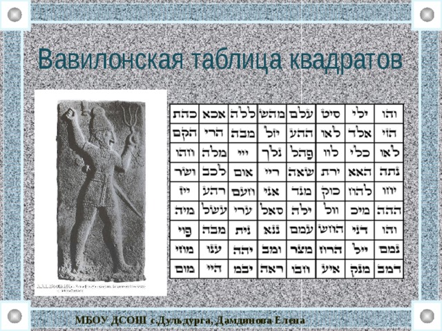 Вавилонская таблица квадратов МБОУ ДСОШ с.Дульдурга, Дамдинова Елена 