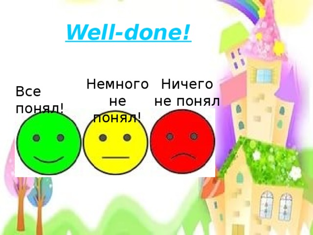 Well-done! Немного не понял! Ничего не понял Все понял! 