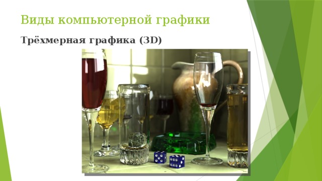Виды компьютерной графики Трёхмерная графика (3D) 