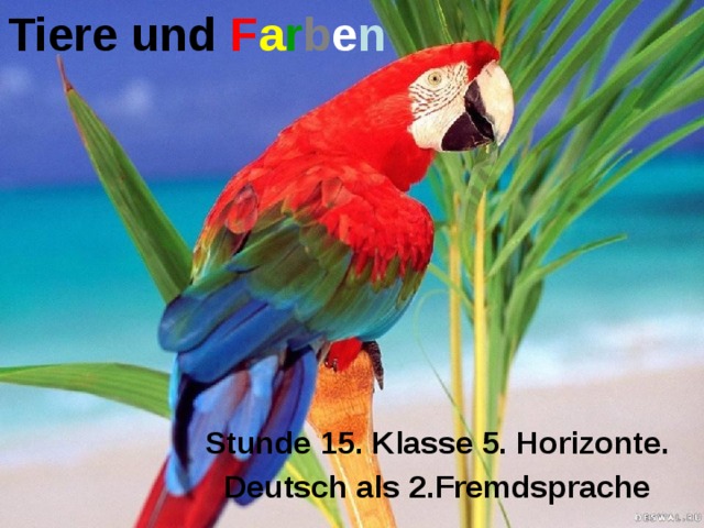 Tiere und F a r b e n Stunde 15. Klasse 5. Horizonte. Deutsch als 2.Fremdsprache 