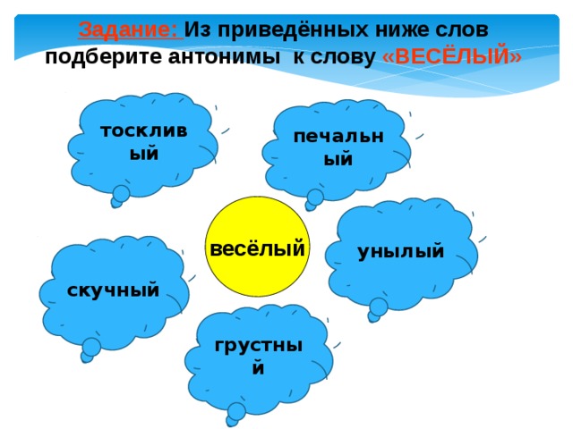 Синонимы урок 5. Синонимы к слову скучная. Кластер по теме антонимы. Синонимы к слову веселый. Подберите к слову весёлый антоним.