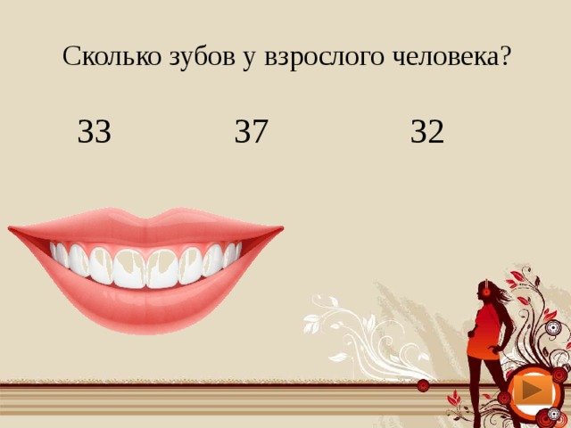 Сколько зубов у взрослого человека? 33 37 32 