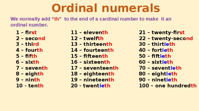 Ordinal numerals. 