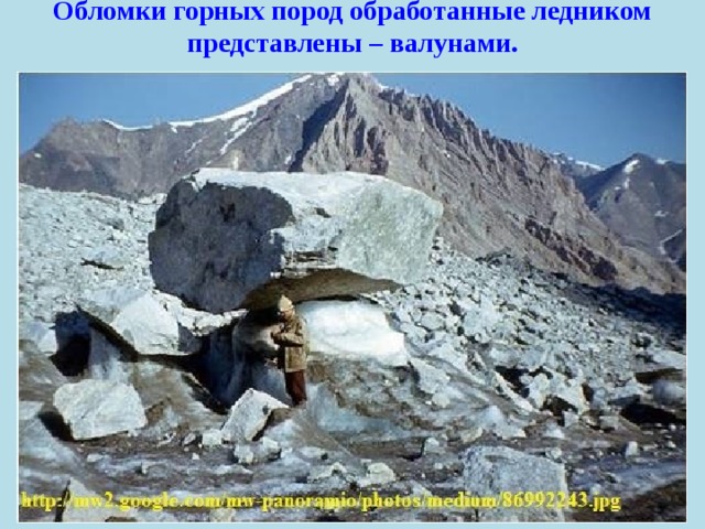 Обломки горных пород обработанные ледником представлены – валунами. 