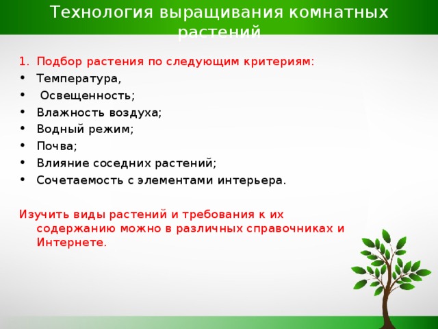 Технология выращивания комнатных растений 5 класс технология презентация