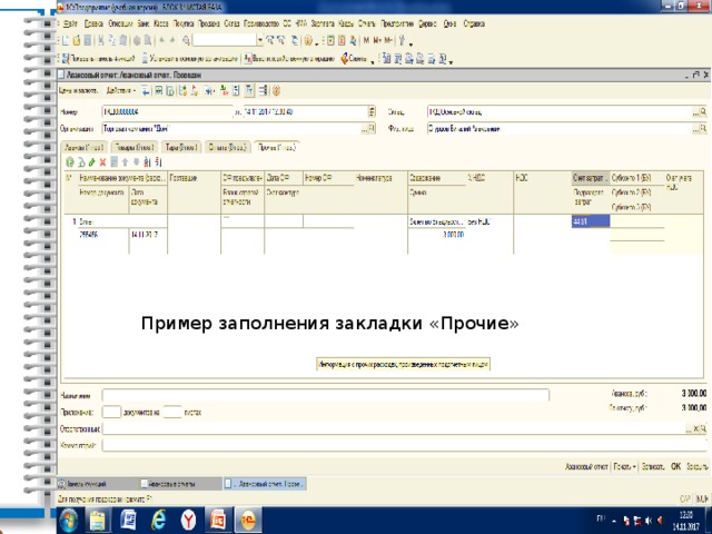Пример заполнения закладки «Прочие» 