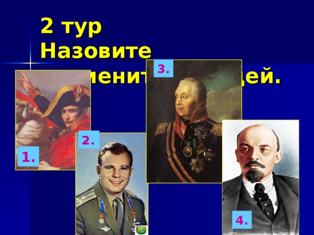 2 тур  Назовите знаменитых людей. 3. 2. 1. 4. 