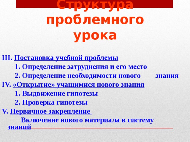 Что не является структурным компонентом проблемного урока