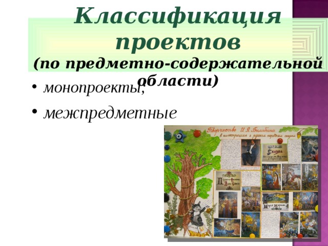 Классификация проектов (по предметно-содержательной области) монопроекты; межпредметные  