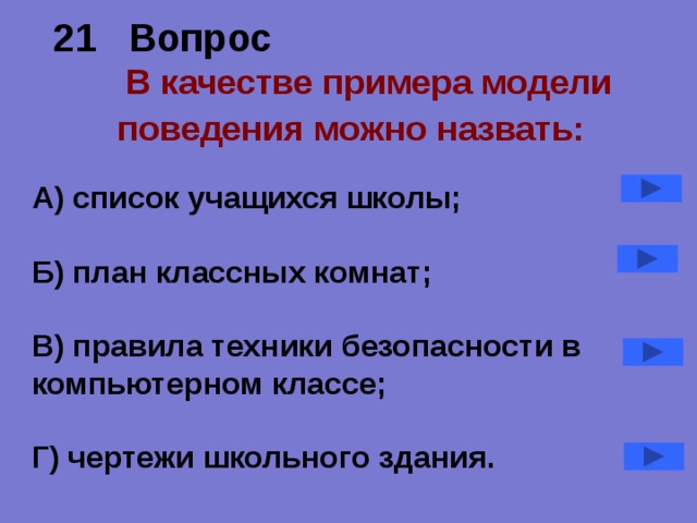 В качестве примера модели поведения можно назвать чертежи школьного здания