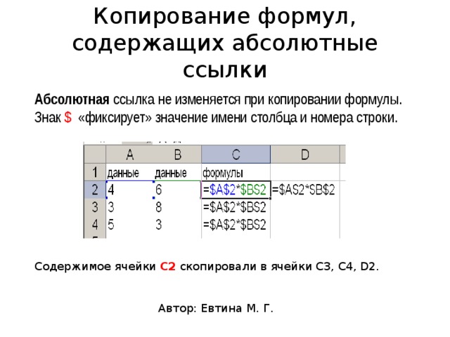 Абсолютная и относительная адресация презентация 8 класс