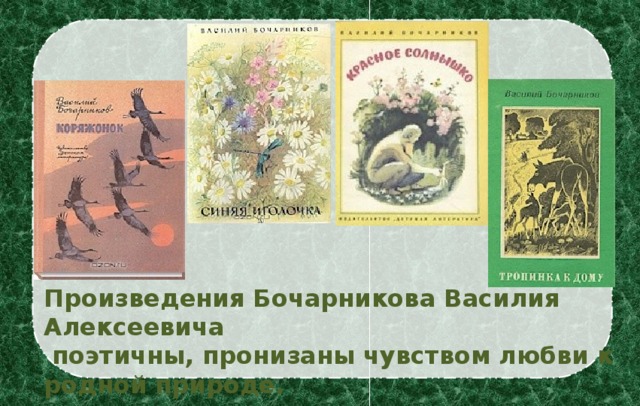 Произведения Бочарникова Василия Алексеевича  поэтичны, пронизаны чувством любви к родной природе.
