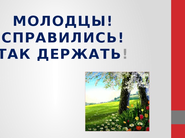 МОЛОДЦЫ! СПРАВИЛИСЬ! ТАК ДЕРЖАТЬ ! 