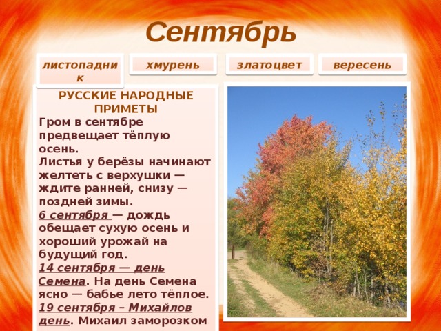 Презентация Календарь природы.Осень