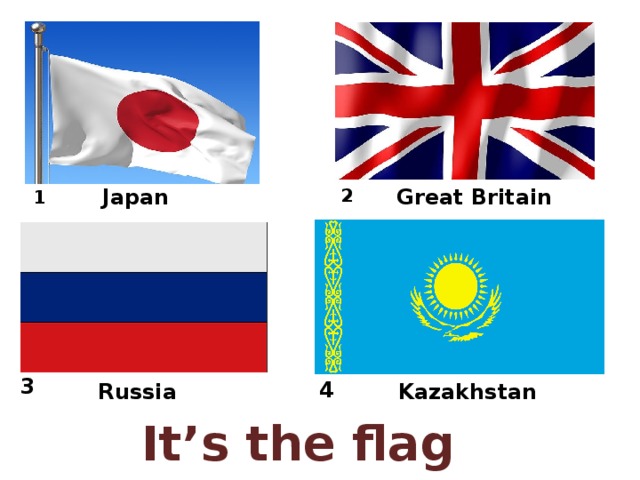 Japan Great Britain 2 1 3 4 Kazakhstan Russia It’s the flag of … 