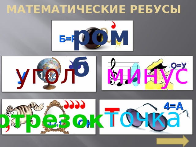 Математические ребусы ромб угол минус точка отрезок 