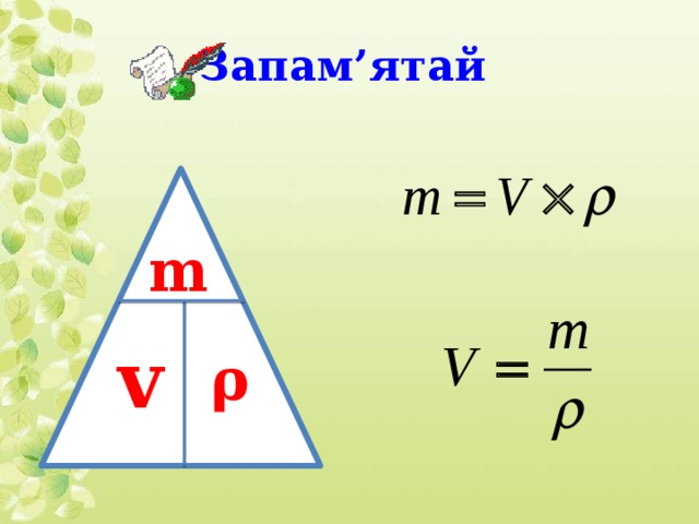 Запам’ятай m v ρ